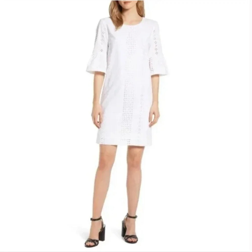 J. Crew White Flutter Sleeve Eyelet Shift Dress size 2